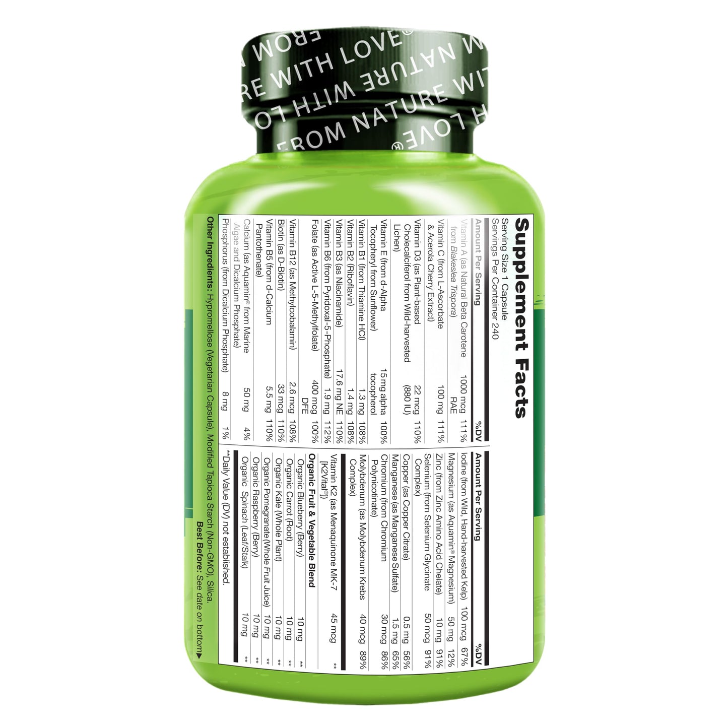 NATURELO Mens Multivitamins - One Daily Multivitamin for Men with Vitamins, Minerals & Organic Whole Foods, Boost Energy & Health, Non-GMO, 120 Vegetarian Capsules
