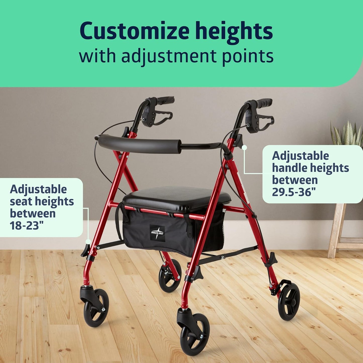 Medline Superlight Folding Aluminum Mobility Rollator Walker – Lightweight, Adjustable & Foldable for Seniors