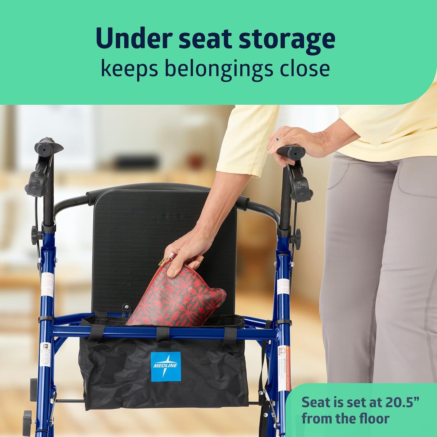 Medline Aluminum Rollator Walker with Seat – Lightweight, Foldable & Comfortable Mobility Aid
