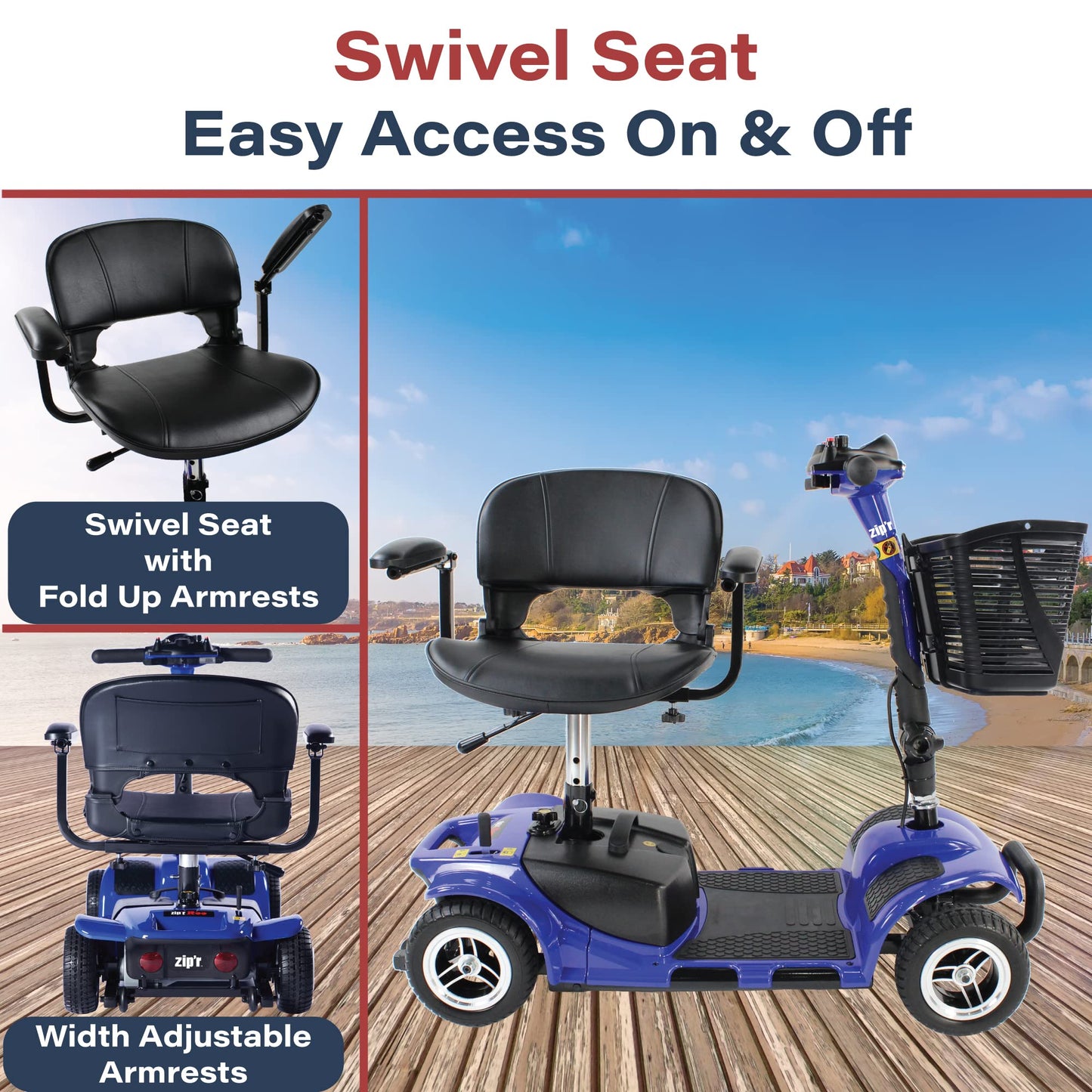 Zipr Roo 4 Wheel Mobility Scooter - Electric Powered Wheelchair Medical Aid - Compact Heavy Duty Mobile for Travel, Seniors, Adults, Handicapped - Long Range Battery with Charger Basket Included