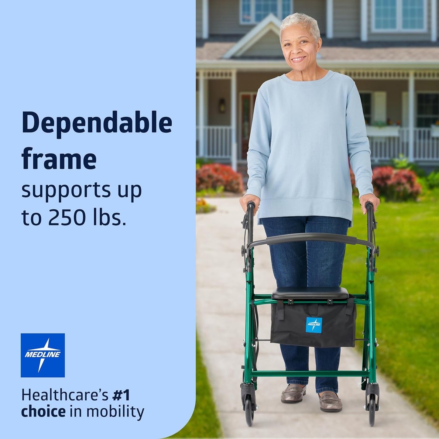 Medline Aluminum Rollator Walker with Seat – Lightweight, Foldable & Comfortable Mobility Aid