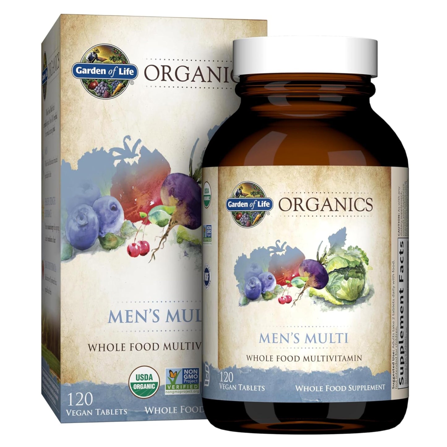 Garden of Life Organics Men's Once Daily Whole Food Multivitamin - 60 Tablets, Vegan Mens Multi for Health & Well-Being, Organic Mens Vitamins & Minerals, Vitamin C, Zinc