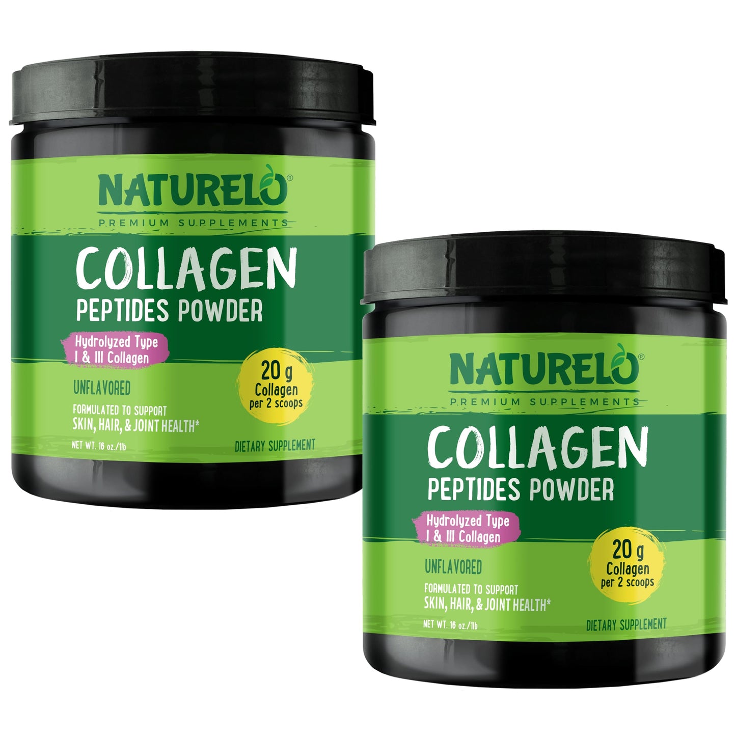 NATURELO Collagen Peptide Powder, Hydrolyzed Collagen Type I & III, Skin Hair & Joint Health - Unflavored, 16 Ounces | 45 Servings