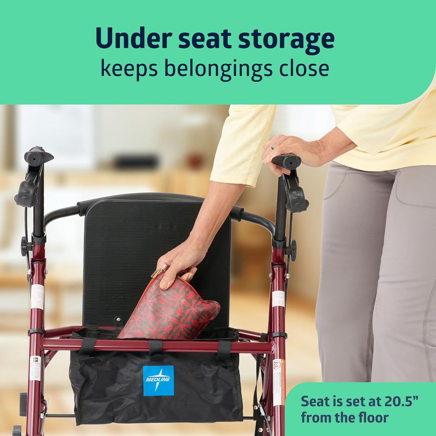 Medline Aluminum Rollator Walker with Seat – Lightweight, Foldable & Comfortable Mobility Aid