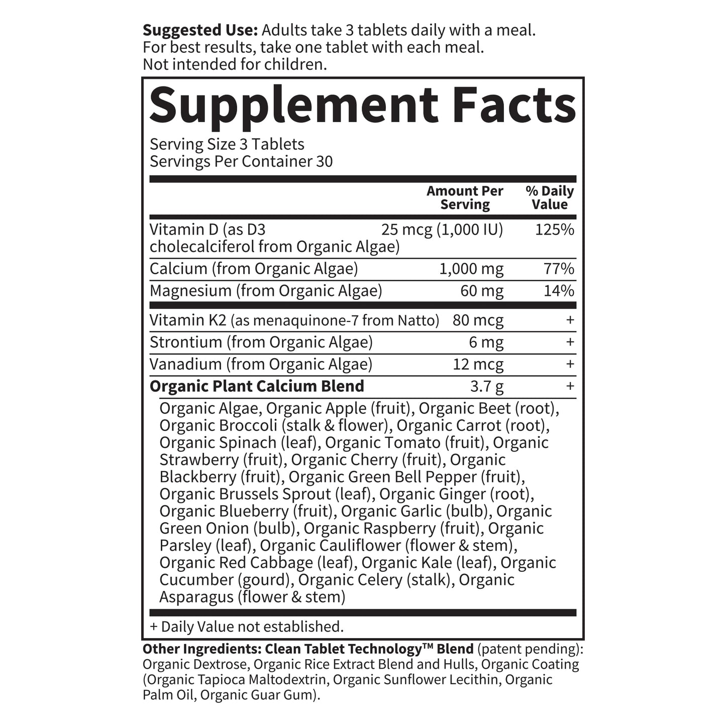 Garden of Life Organics Plant Calcium Supplement Made from Whole Foods with Magnesium, Vitamin D as D3, and Vitamin K as MK7, Gluten-Free - 60 Day Count