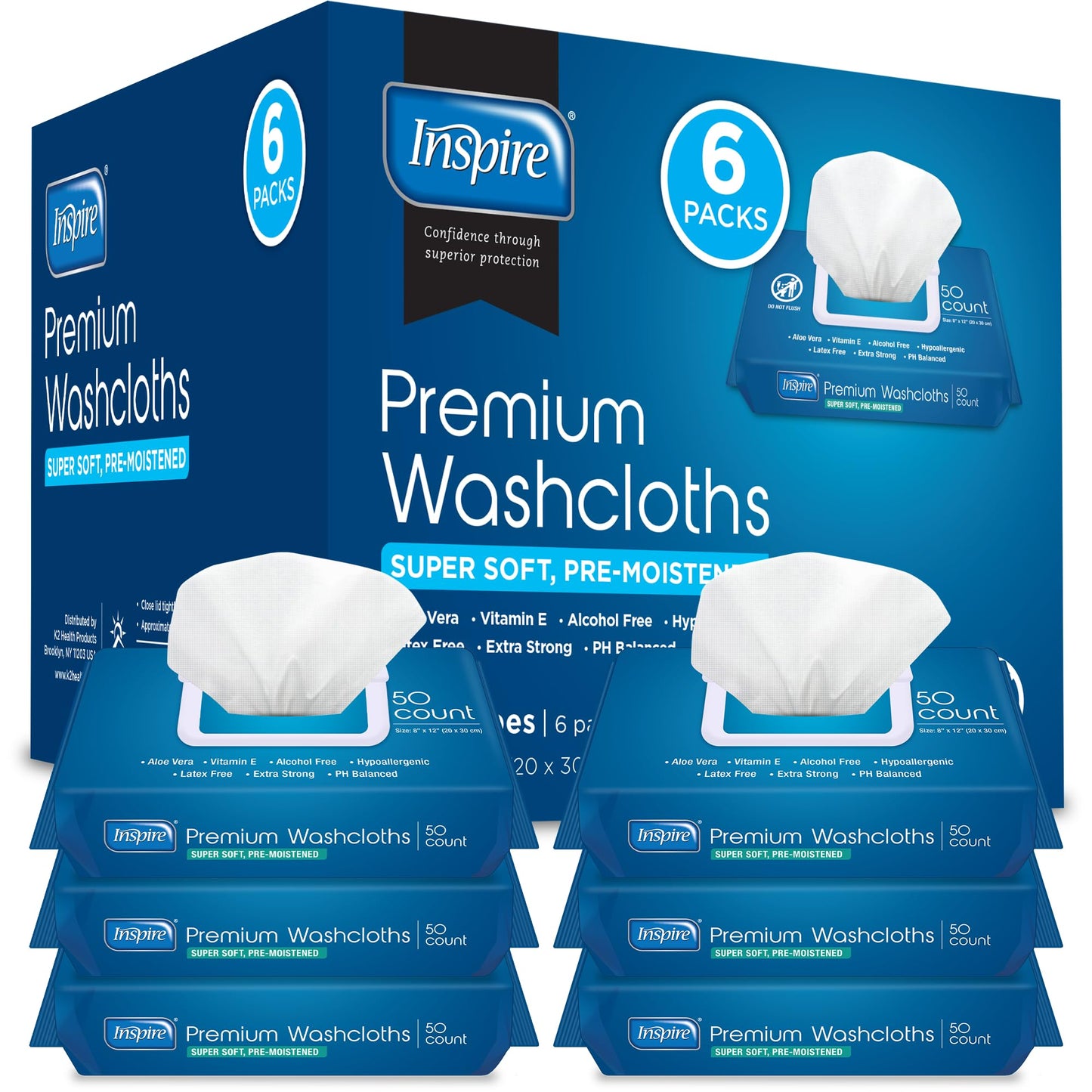 Inspire Adult Wet Wipes, Wash Cloths | Adult Wipes for Incontinence & Cleansing for Elderly, 8"x12" Count 12 packs of 50