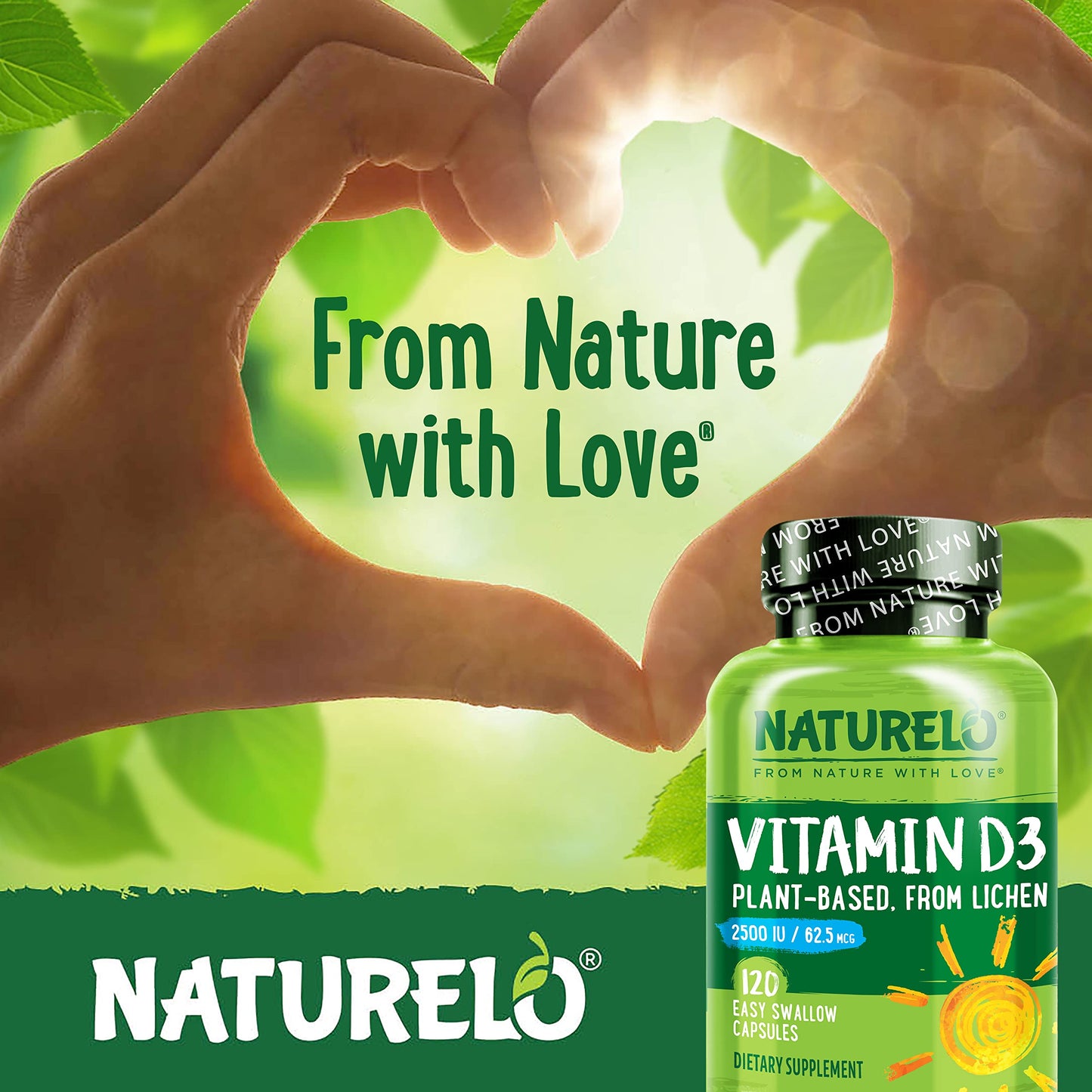NATURELO Vitamin D - 2500 IU - Plant Based from Lichen - Natural D3 Supplement for Immune System, Bone Support, Joint Health - Vegan - Non-GMO - Gluten Free - 180 Capsules