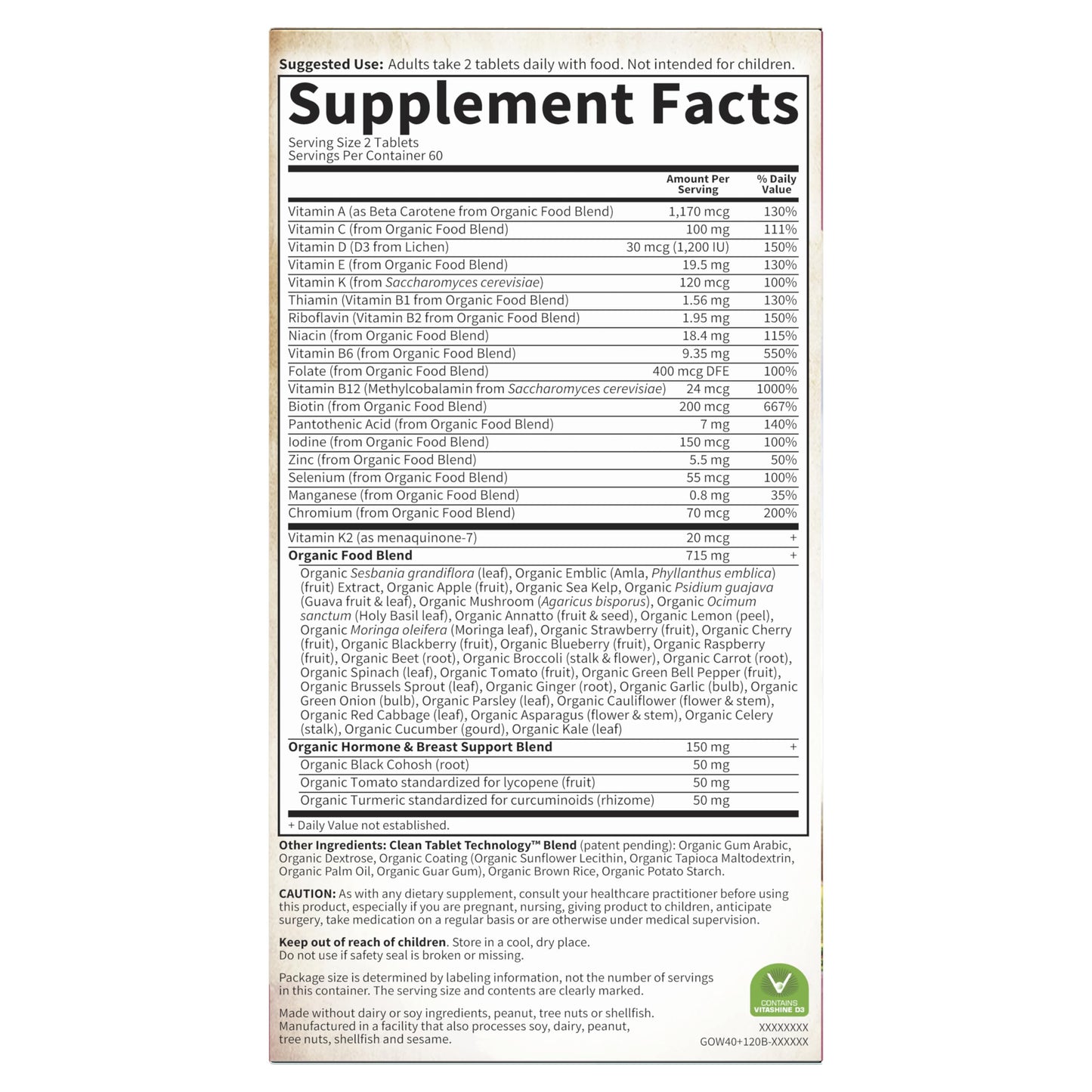 Garden of Life Organics Vitamins for Women 40 Plus - 120 Tablets, Womens Multi 40 Plus, Vegan Vitamins for Women Over 40, Hormone & Breast Health Support Blend, Whole Food Womens Multivitamin