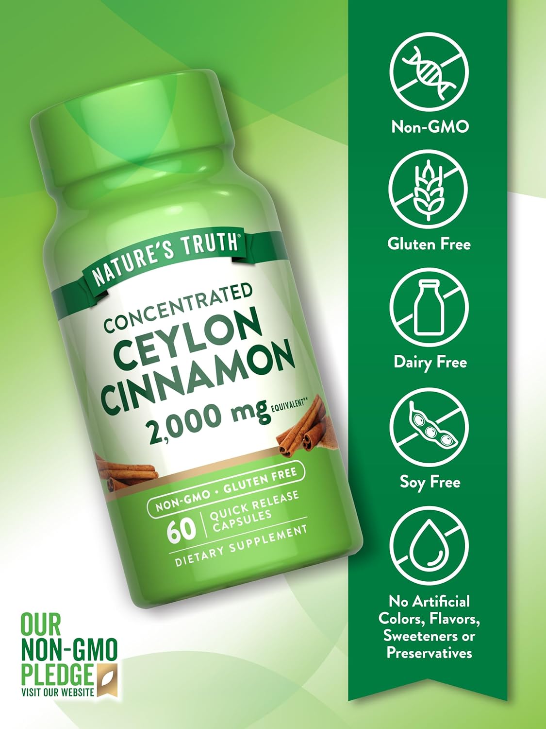 Nature's Truth Ceylon Cinnamon Pill Capsules | 2000mg | Non-GMO & Gluten Free Supplement