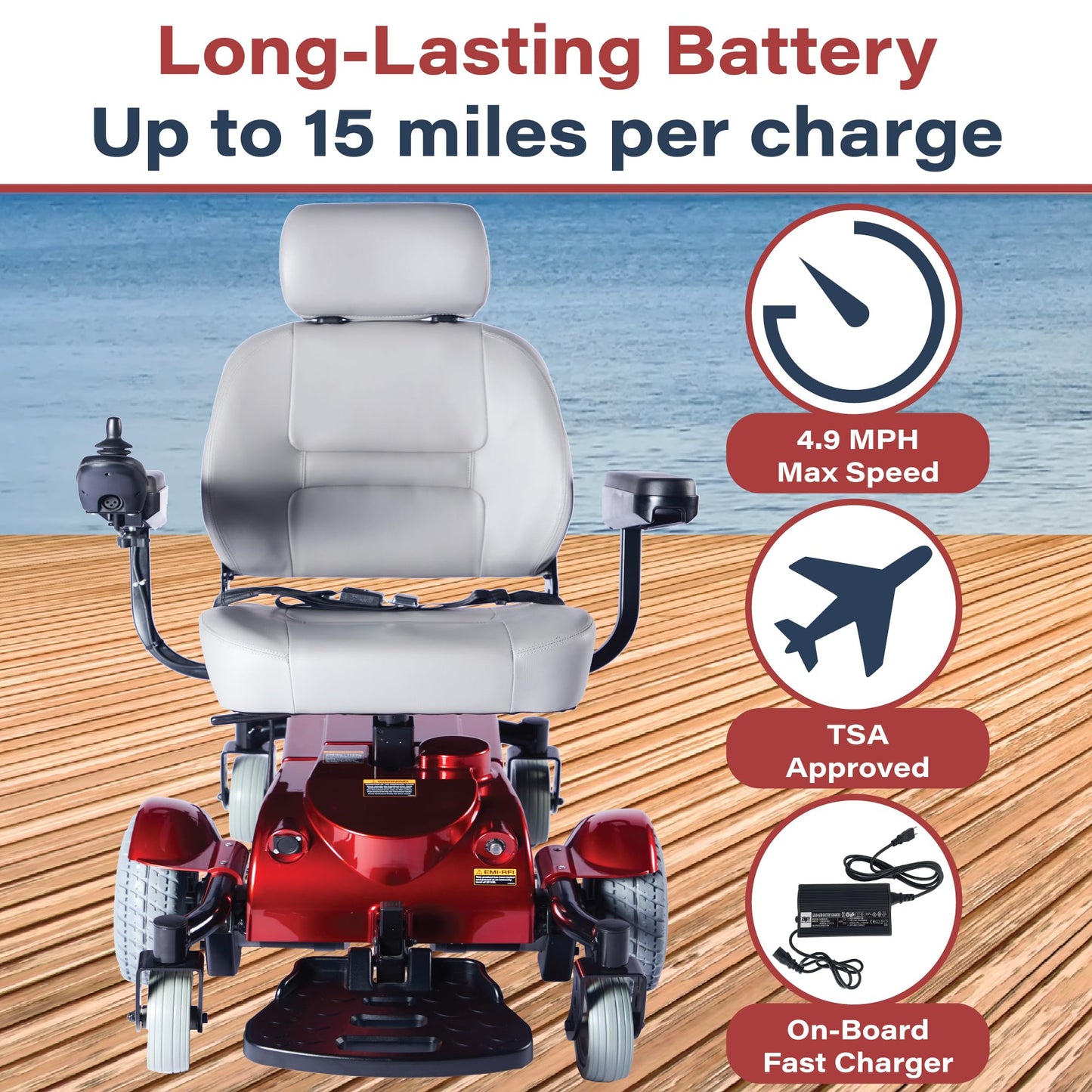 Zip’r Mantis Power Electric Wheelchair - Full Size Heavy Duty Motorized Wheelchair for Adults, Seniors, Elderly, Travel - 300 lbs Max Weight - Mobility Electric Wheelchairs Power Extended Battery