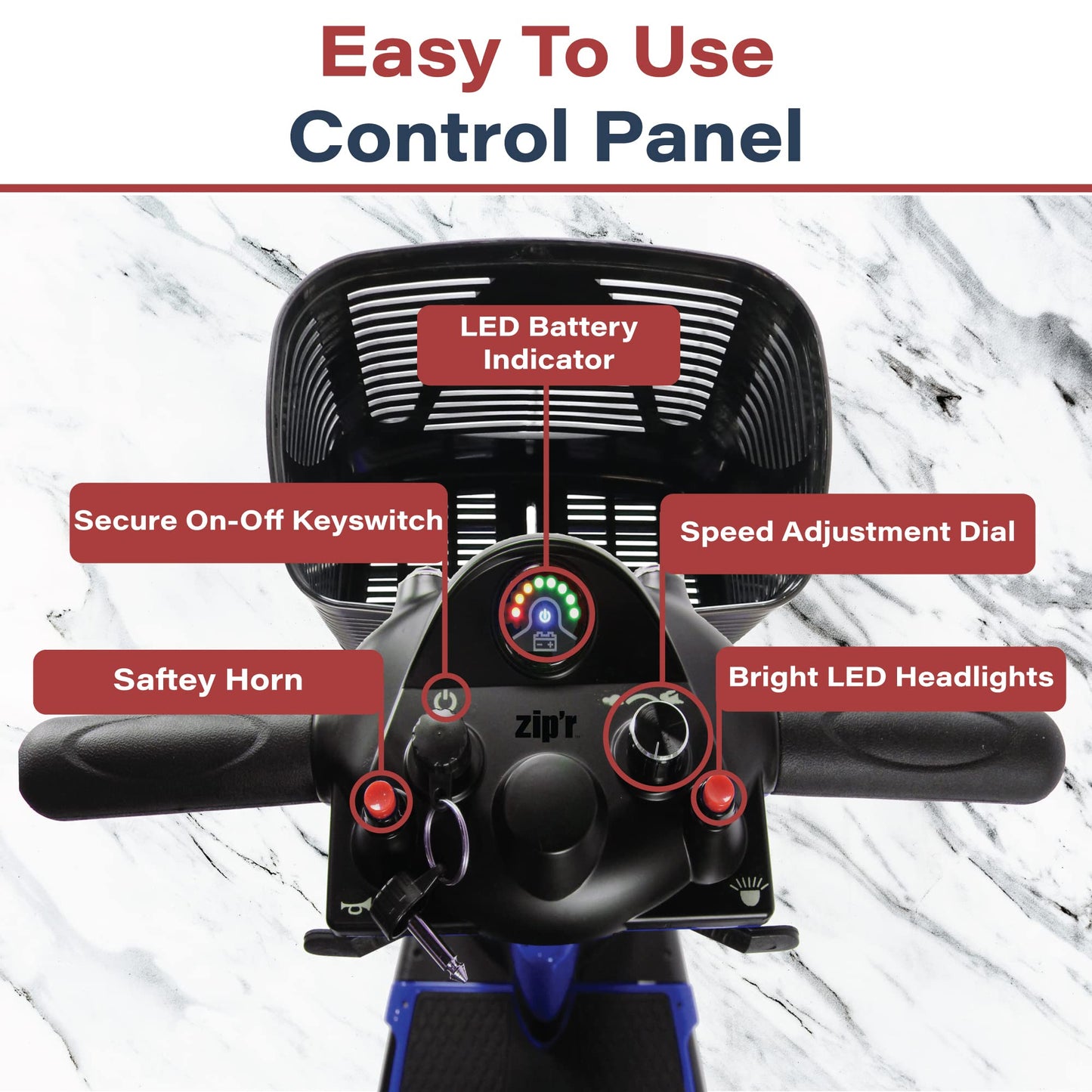Zipr Roo 3 Wheel Mobility Scooter - Electric Powered Mobile Wheelchair Medical Aid - Folding Collapsible Compact for Travel, Seniors, Adults - Long Range Battery with Charger Basket Included