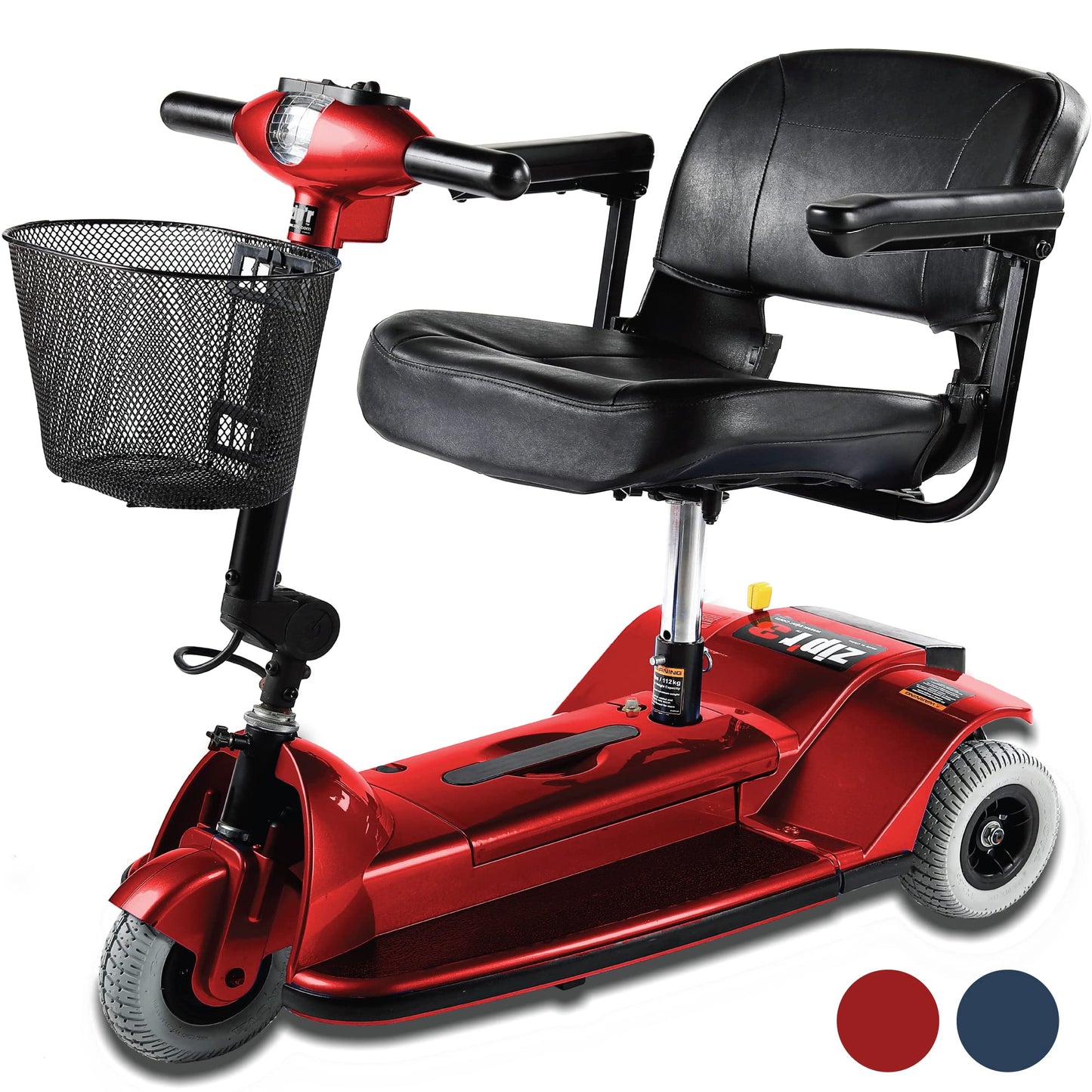 Zipr 3 Wheel Mobility Scooter - Electric Powered Mobile Wheelchair Medical Aid - Folding Portable Compact for Travel, Seniors, Adults and Handicapped - Long Range Battery with Charger Basket Included
