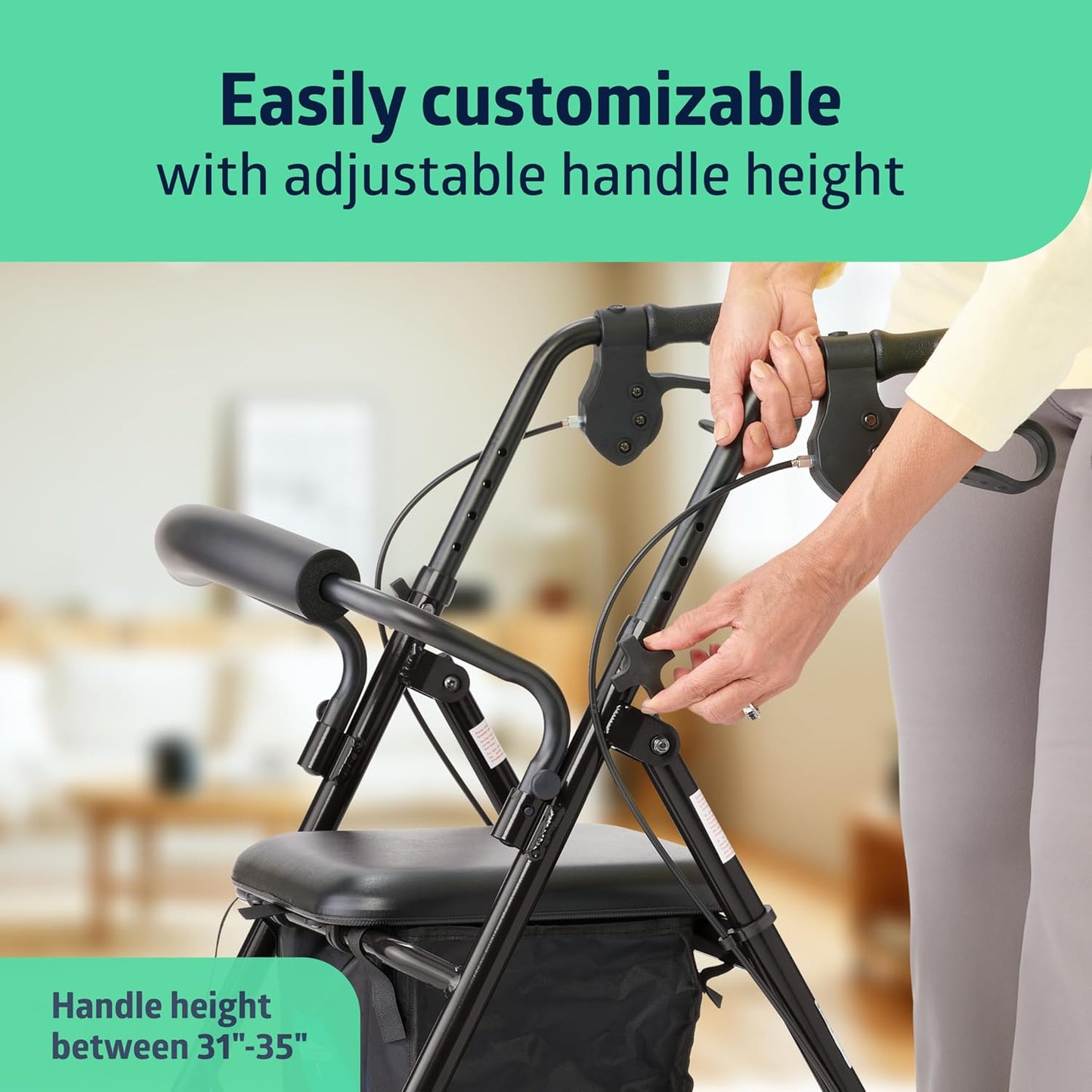 Medline Aluminum Rollator Walker with Seat – Lightweight, Foldable & Comfortable Mobility Aid