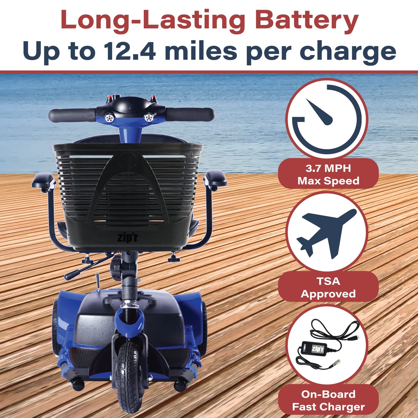 Zipr Roo 3 Wheel Mobility Scooter - Electric Powered Mobile Wheelchair Medical Aid - Folding Collapsible Compact for Travel, Seniors, Adults - Long Range Battery with Charger Basket Included