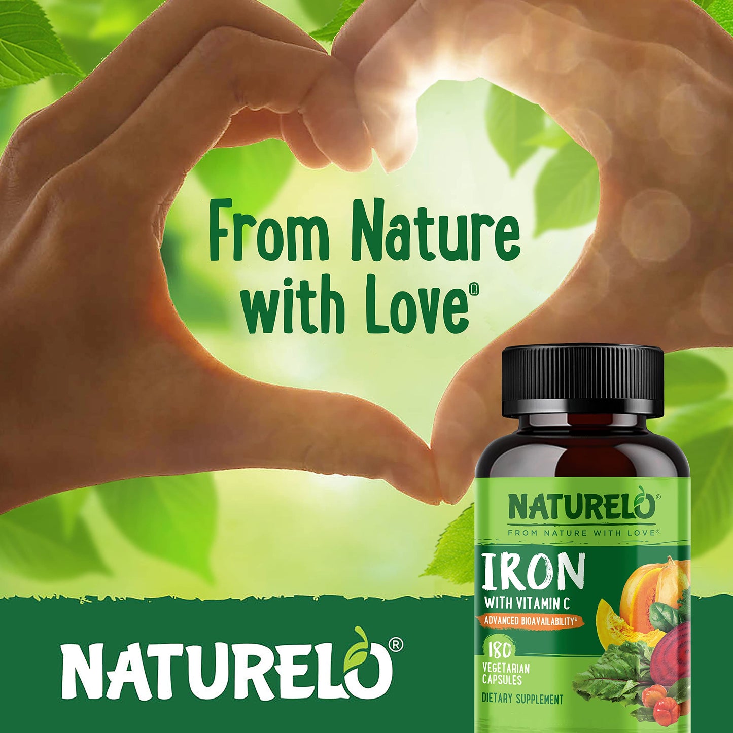 NATURELO Vegan Iron Supplement with Vitamin C and Organic Whole Foods - Gentle Iron Pills for Women & Men with Iron Deficiency Including Pregnancy, Anemia and Vegan Diets - 90 Mini Capsules