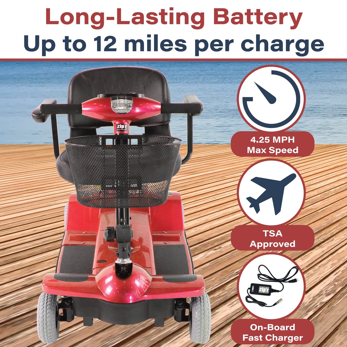 Zip’r Traveler Xtra 4 Wheel Spacious Long Range Mobility Scooter - Folding Motorized Wheelchair - Mobility Scooter for Adults, Travel, Seniors, Elderly - Mobility Scooters -