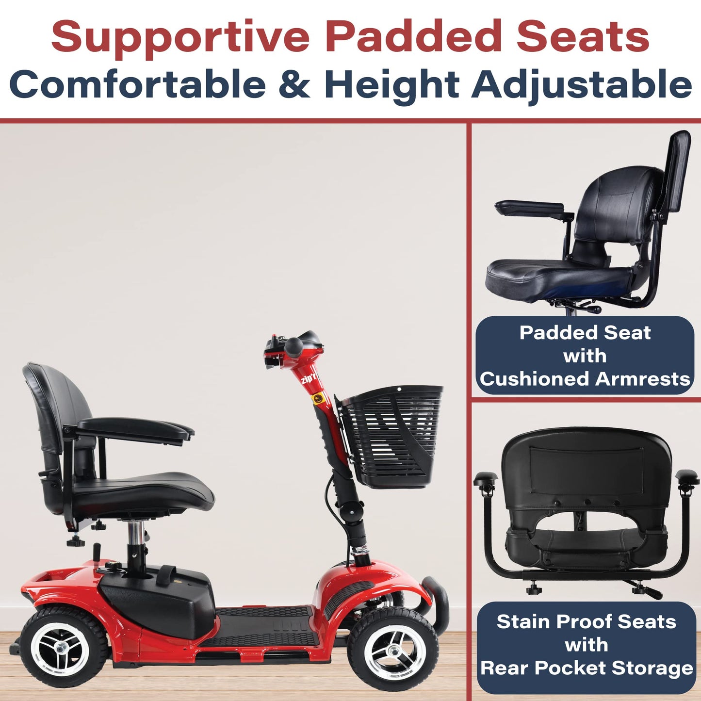 Zipr Roo 4 Wheel Mobility Scooter - Electric Powered Wheelchair Medical Aid - Compact Heavy Duty Mobile for Travel, Seniors, Adults, Handicapped - Long Range Battery with Charger Basket Included