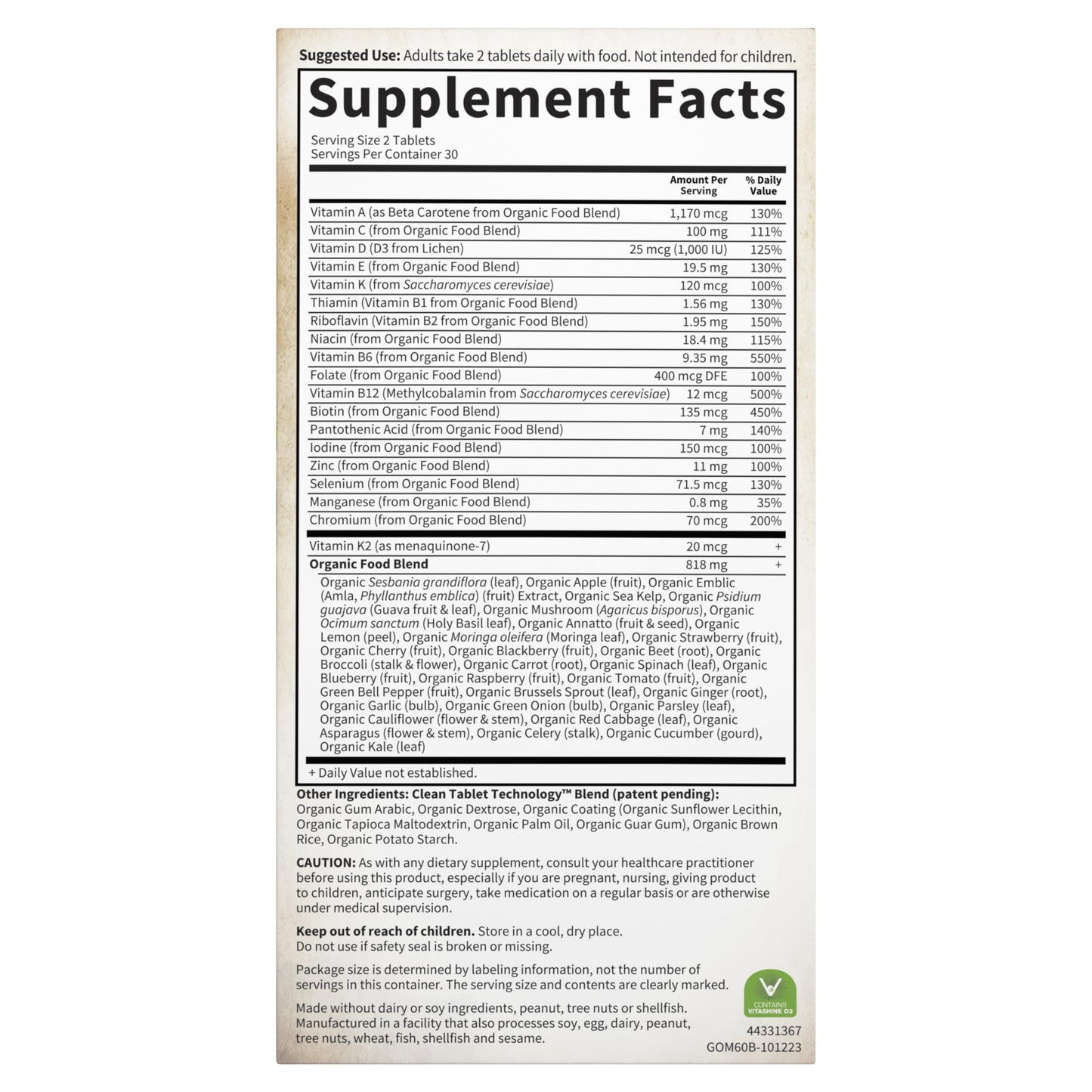 Garden of Life Organics Whole Food Multivitamin for Men, 60 Tablets, Vegan Mens Vitamins and Minerals for Mens Health and Well-Being, Certified Organic Vegan Mens Multi