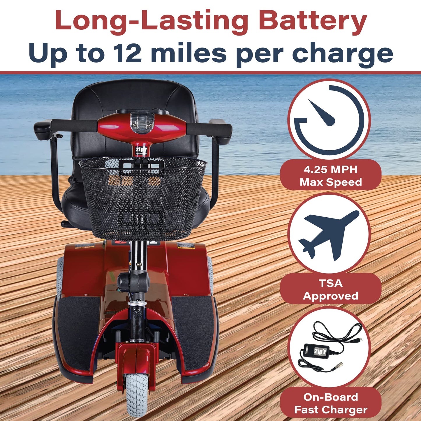 Zipr 3 Wheel Mobility Scooter - Electric Powered Mobile Wheelchair Medical Aid - Folding Portable Compact for Travel, Seniors, Adults and Handicapped - Long Range Battery with Charger Basket Included