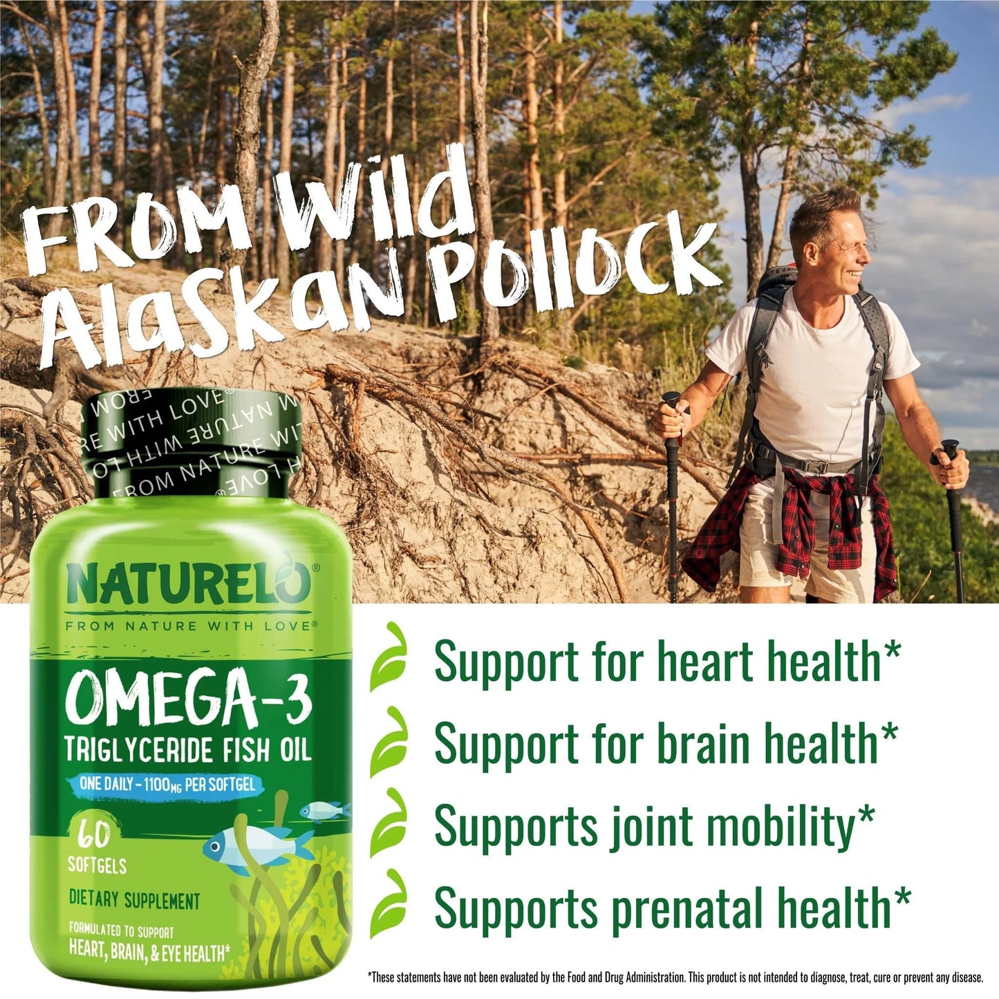 NATURELO Burpless Omega 3 Fish Oil Supplement - 1100mg Triglyceride Omega-3, EPA + DHA, Liquid Fish Oil Omega 3 for Heart, Eye, Brain, Joint Health - 120 Softgels, 4 Months Supply