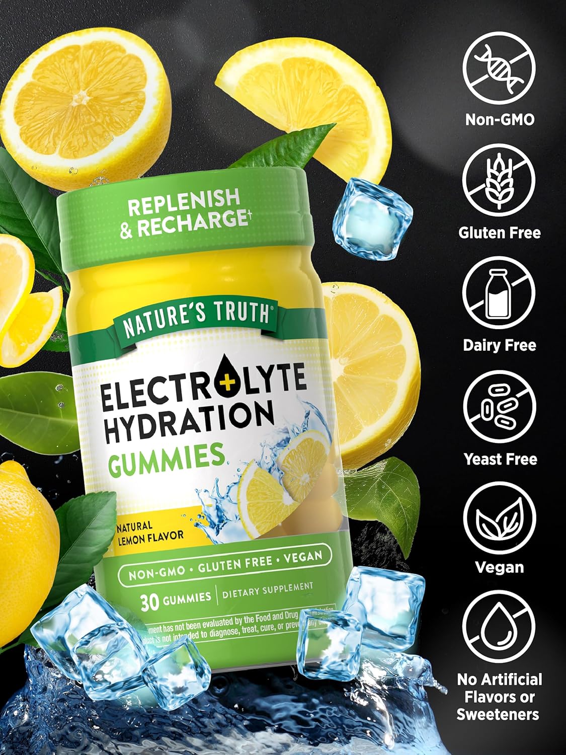 Nature's Truth Electrolyte Gummies for Hydration | 30 Count | Vegan, Non-GMO & Gluten Free Supplement | Lemon Flavor