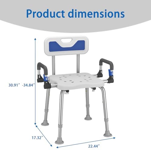 Shower Chair for Seniors Elderly Handicap Disabled Bariatric Adults Or Women with Back Heavy Duty 500 Lbs Adjustable Small Stool Bench Seat for Inside Shower Stall and Bathroom Bath Tub Seats Chairs