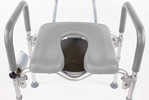 Dignity Ultra-Premium Padded Commode Shower Chair, Comfortable Raised Toilet Seat with Padded Arm Handles and Backrest, for Seniors, Elderly, Adjustable Height, Includes Commode Pail and Lid, Gray