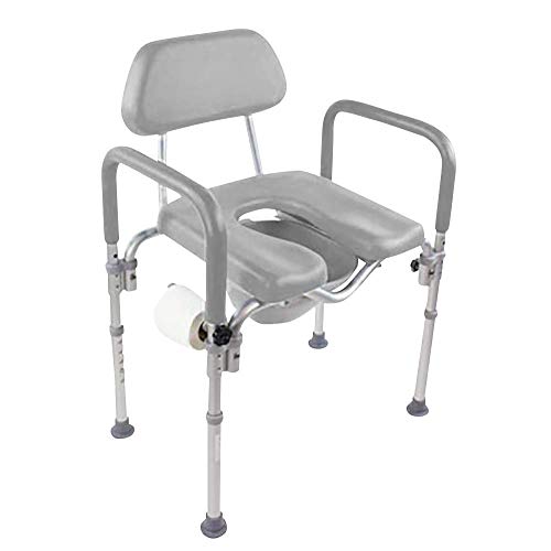 Dignity Ultra-Premium Padded Commode Shower Chair, Comfortable Raised Toilet Seat with Padded Arm Handles and Backrest, for Seniors, Elderly, Adjustable Height, Includes Commode Pail and Lid, Gray