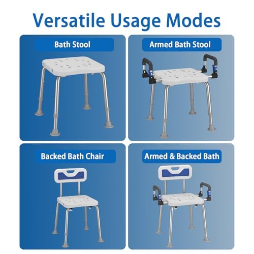 Shower Chair for Seniors Elderly Handicap Disabled Bariatric Adults Or Women with Back Heavy Duty 500 Lbs Adjustable Small Stool Bench Seat for Inside Shower Stall and Bathroom Bath Tub Seats Chairs