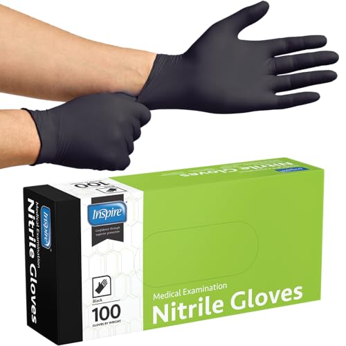 Inspire Black Nitrile Gloves | THE ORIGINAL Quality Black Gloves Disposable Latex Free | 4.5 Gloves Cooking Gloves