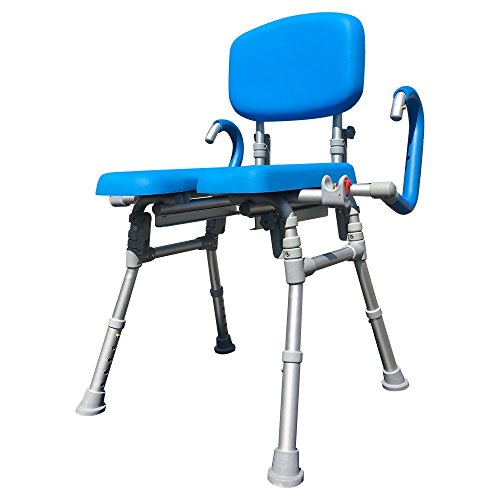 Platinum Health UltraCommode™ Foldable Commode and Shower Chair, Soft, Warm, Portable XL Toilet Seat with Open Front, Padded Pivoting Armrests, Adjustable Height, Includes Free Commode Pail, Blue