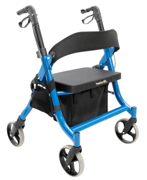 Platinum Health 600lb. Titus Extra-Wide Deluxe Bariatric Walker Rollator. Heavy-Duty Oval Tubing. High-Capacity Padded Seat/Backrest. Height Adjustable Angled Hand Grips. Foldable. (Blue)