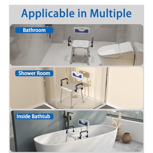 Shower Chair for Seniors Elderly Handicap Disabled Bariatric Adults Or Women with Back Heavy Duty 500 Lbs Adjustable Small Stool Bench Seat for Inside Shower Stall and Bathroom Bath Tub Seats Chairs