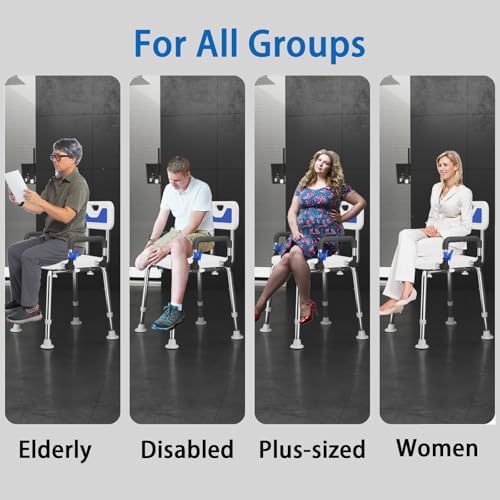 Shower Chair for Seniors Elderly Handicap Disabled Bariatric Adults Or Women with Back Heavy Duty 500 Lbs Adjustable Small Stool Bench Seat for Inside Shower Stall and Bathroom Bath Tub Seats Chairs