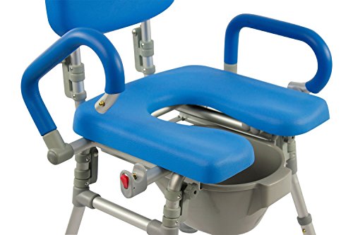 Platinum Health UltraCommode™ Foldable Commode and Shower Chair, Soft, Warm, Portable XL Toilet Seat with Open Front, Padded Pivoting Armrests, Adjustable Height, Includes Free Commode Pail, Blue