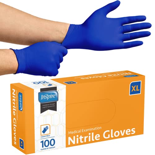 Inspire Nitrile Gloves Medical Examination | The Original Quality Stretch Cobalt Blue | 4.5 Grade Disposable Latex Free Doctors,EMT, Food Service, Cleaning, Janitorial, Household, Hospitals and More
