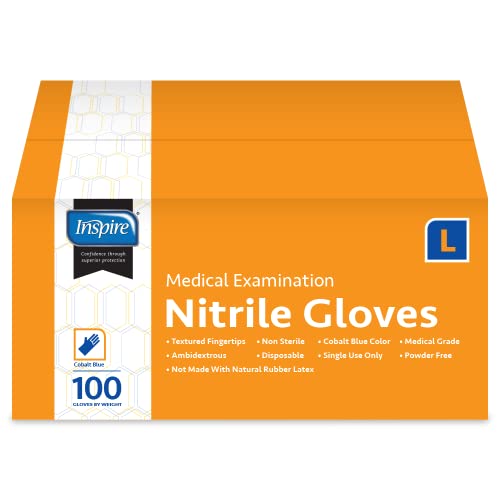 Inspire Nitrile Exam Gloves | The Original Quality Stretch Nitrile Cobalt Blue | 4.5 Gloves Disposable Latex Free Medical EMT