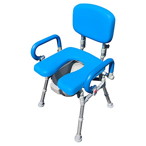Platinum Health UltraCommode™ Foldable Commode and Shower Chair, Soft, Warm, Portable XL Toilet Seat with Open Front, Padded Pivoting Armrests, Adjustable Height, Includes Free Commode Pail, Blue