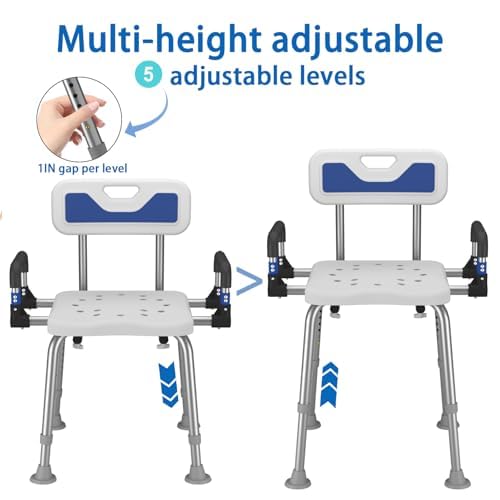 Shower Chair for Seniors Elderly Handicap Disabled Bariatric Adults Or Women with Back Heavy Duty 500 Lbs Adjustable Small Stool Bench Seat for Inside Shower Stall and Bathroom Bath Tub Seats Chairs