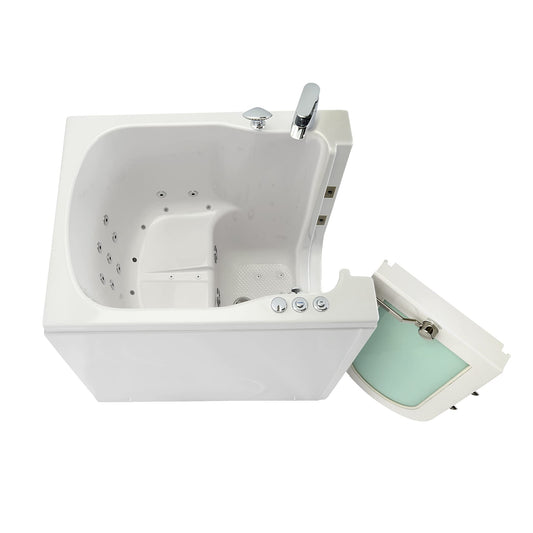 Ella Front Entry 32"x40" Acrylic Air and Hydro Massage Walk-In Bathtub with Left Outward Swing Door, 2 Piece Fast Fill Faucet, 2" Drain