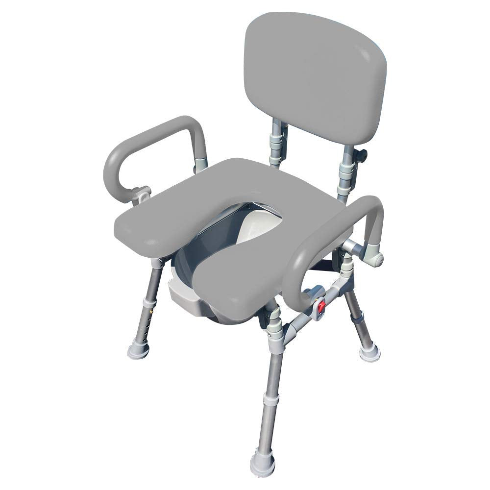 Platinum Health UltraCommode™ Foldable Commode and Shower Chair, Soft, Warm, Portable XL Toilet Seat with Open Front, Padded Pivoting Armrests, Adjustable Height, Includes Free Commode Pail, Blue