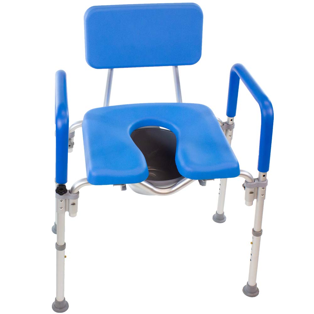 Dignity Ultra-Premium Padded Commode Shower Chair, Comfortable Raised Toilet Seat with Padded Arm Handles and Backrest, for Seniors, Elderly, Adjustable Height, Includes Commode Pail and Lid, Gray