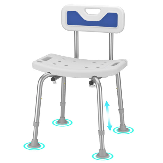 Adjustable Small Stool Shower Chair for Seniors Elderly Handicap Disabled Bariatric Adults Or Women with Back Heavy Duty 500 Lbs Bench Seat for Inside Shower Stall Bathroom Bath Tub Seats Chairs