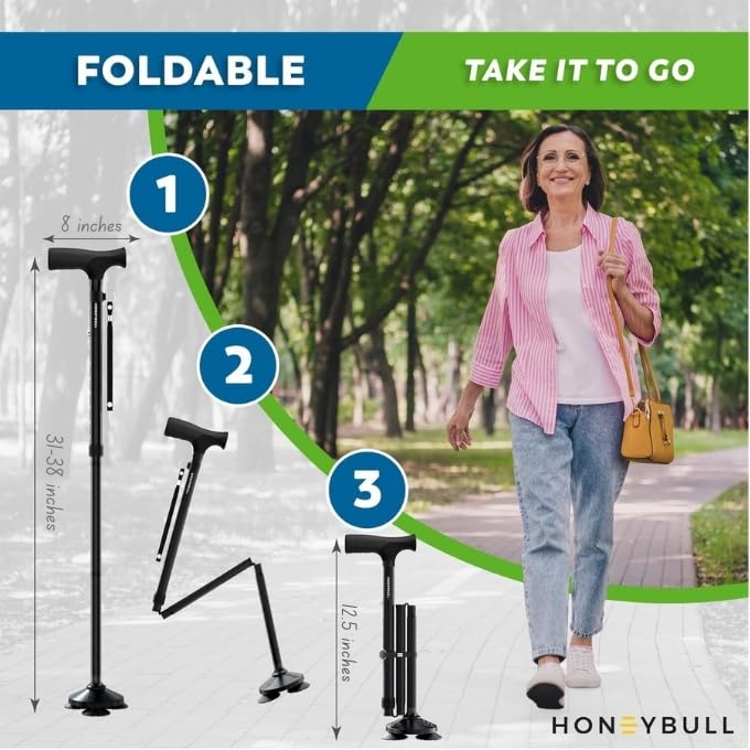 HONEYBULL Walking Cane for Men & Women – Foldable, Adjustable & Heavy-Duty Mobility Aid