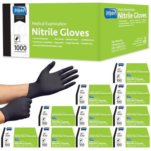 Inspire Black Nitrile Gloves | THE ORIGINAL Quality Black Gloves Disposable Latex Free | 4.5 Gloves Cooking Gloves