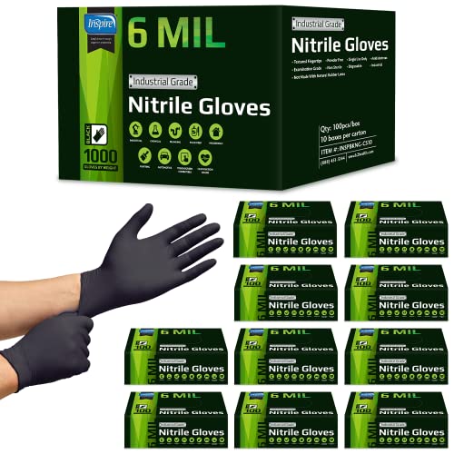 Inspire HEAVY DUTY 6Mil ORIGINAL Quality Stretch Nitrile Black Gloves Disposable Latex Free |Medical, Food, Mechanic Tattoo