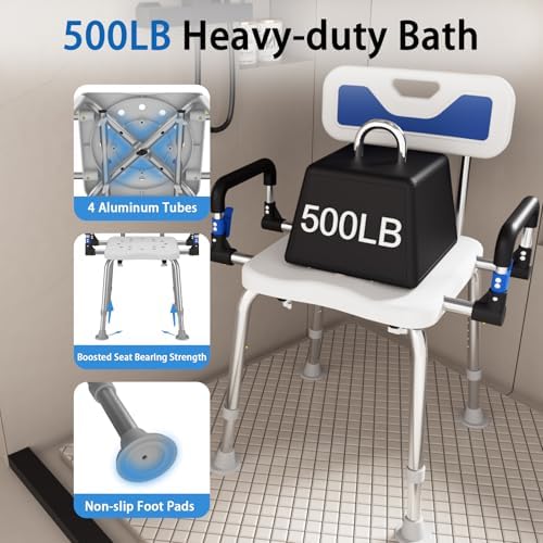 Shower Chair for Seniors Elderly Handicap Disabled Bariatric Adults Or Women with Back Heavy Duty 500 Lbs Adjustable Small Stool Bench Seat for Inside Shower Stall and Bathroom Bath Tub Seats Chairs