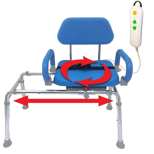 Platinum Health Carousel Sliding Shower Chair Tub Transfer Bench with Swivel Seat, Premium Padded, Pivoting Arms, Adjustable Space Saving Design for Tubs, Inside Shower, for Handicap & Seniors, Blue