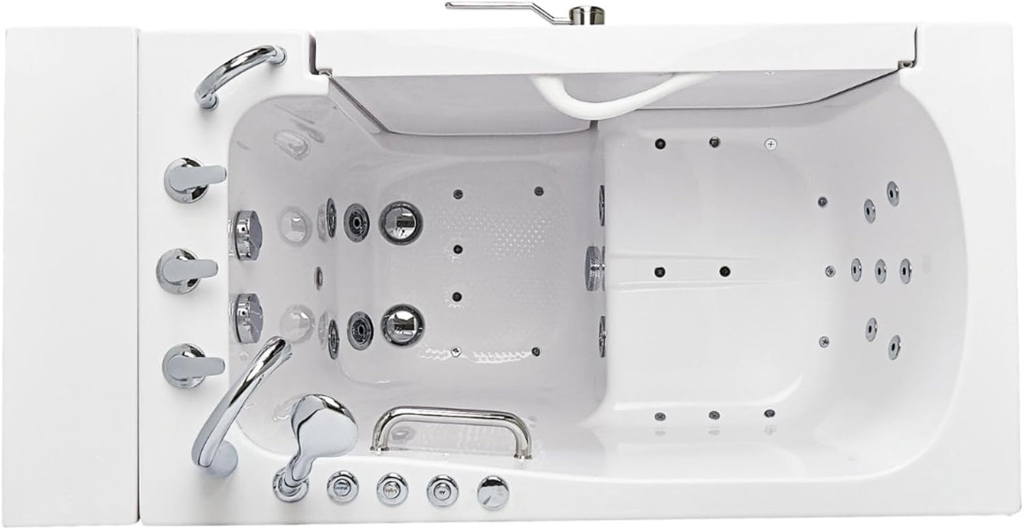 Ella Wheelchair Transfer 30"x52" Acrylic Air & Hydro Massage & Heated Seat Walk-In Bathtub – Accessible, Therapeutic, and Luxurious Bathing Solution