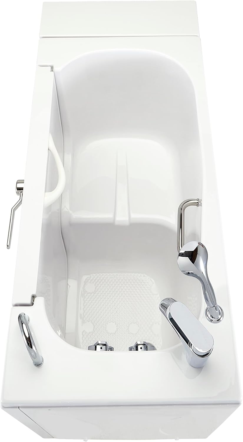 Ella Wheelchair Transfer 26"x52" Acrylic Soaking Walk-In-Bathtub, Right Outward Swing Door, 2 Piece Fast Fill Faucet, 2" Dual Drain